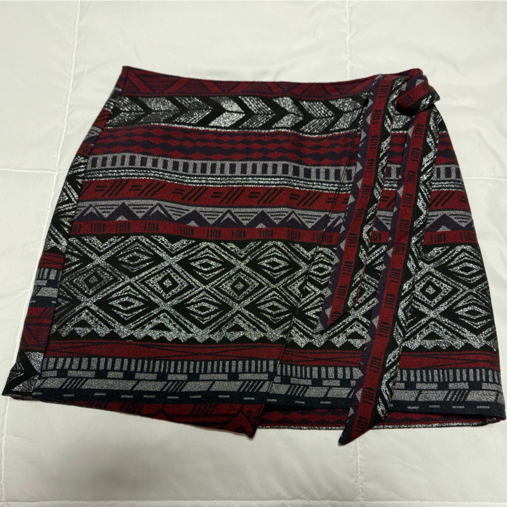 Express Red and Black Patterned Mini Skirt